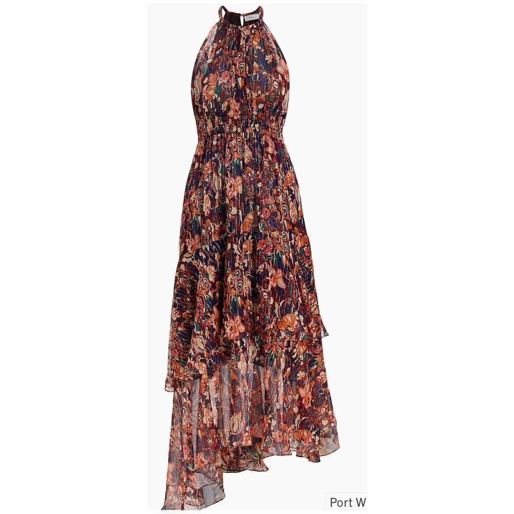 A.L.C. Elaine Silk Chiffon Halter Midi-Dress in Port Wine Multi NWT Size 2
